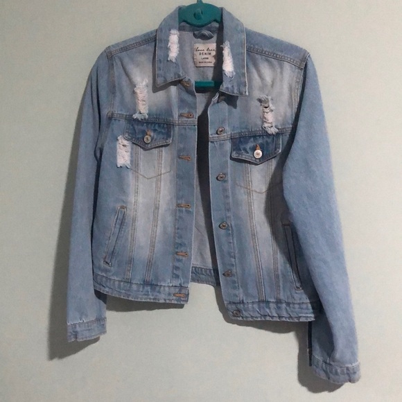 Love Tree Distressed Denim Jean Jacket - Picture 1 of 4